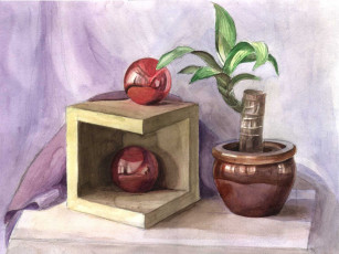 Картинка рисованные цветы горшок цветок