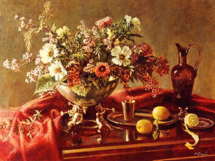 Картинка рисованные цветы графин лимоны