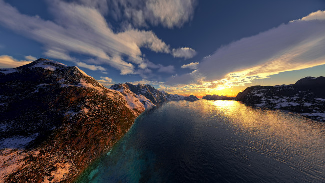 Обои картинки фото 3д, графика, nature, landscape, природа, небо, река