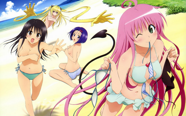 Обои картинки фото аниме, to, love, ru, девушки, купальник