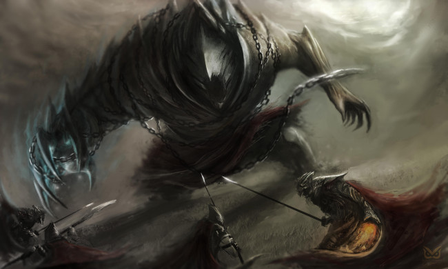 Обои картинки фото фэнтези, существа, цепи, копья