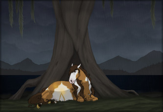 Картинка рисованные животные +лошади лошадь