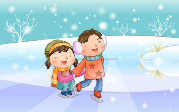 обоя векторная графика, мультфильмы, мальчик, девочка