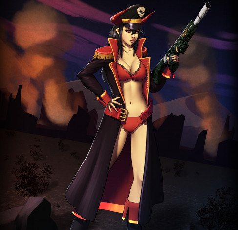 Обои картинки фото рисованные, люди, оружие, взгляд, девушка