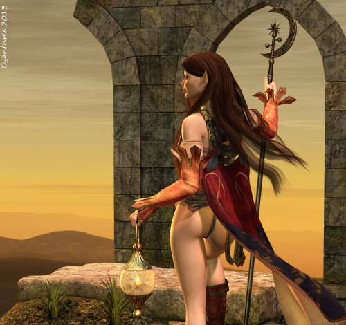 Обои картинки фото 3д графика, эльфы , elves, эльфийка, взгляд, фонарь