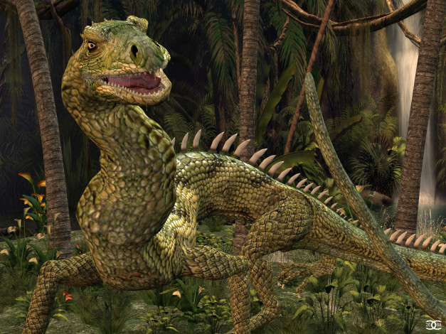 Обои картинки фото 3д графика, фантазия , fantasy, лес, динозавр