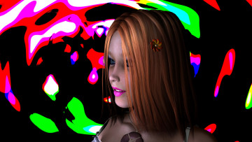 Картинка 3д+графика люди+ people девушка взгляд фон рыжая