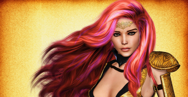 Обои картинки фото 3д графика, портрет , portraits, взгляд, фон, рыжая, девушка