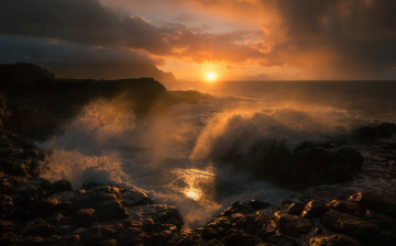 Картинка природа стихия берег рассвет прибой море волны
