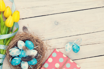 Картинка праздничные пасха гнездо яйцо тюльпаны перья