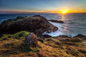 Картинка австралия природа восходы закаты трава солнце водоем камни