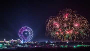 Картинка разное салюты +фейерверки ночь город салют колесо обозрения