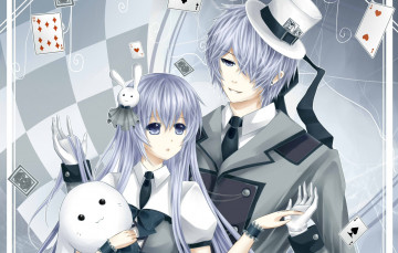 Картинка аниме unknown +другое заяц шляпа игрушка карты парень девушка