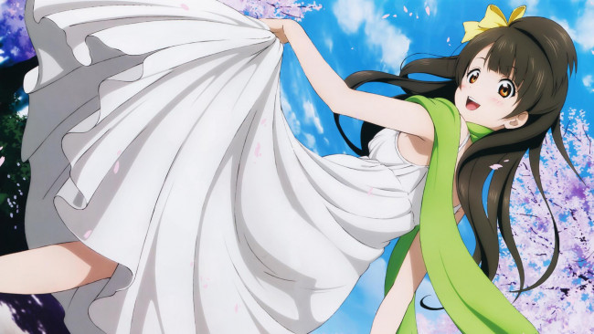 Обои картинки фото аниме, love live,  school idol project, фон, взгляд, девушка