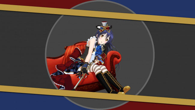 Обои картинки фото аниме, love live,  school idol project, взгляд, фон, девушка