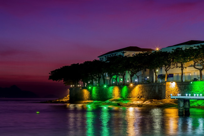 Обои картинки фото бразилия, города, - огни ночного города, водоем, ночь, здания, фонари