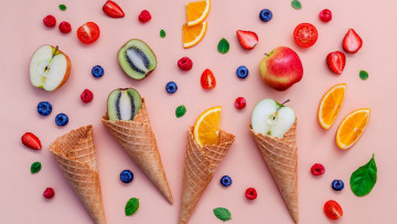 Картинка еда фрукты +ягоды клубника апельсин киви