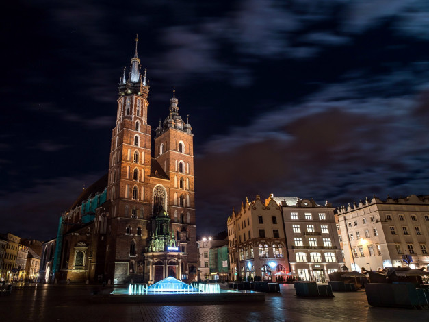 Обои картинки фото города, краков , польша, огни, вечер