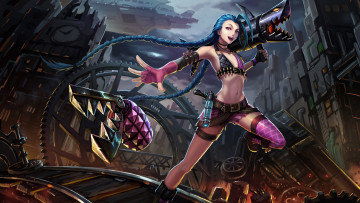 Картинка видео+игры league+of+legends оружие город косы девушка