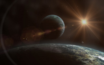 Картинка космос арт планеты сияние блики звезды вспышка