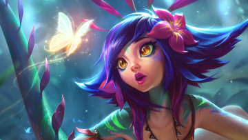Картинка видео+игры league+of+legends лицо цветы бабочка neeko