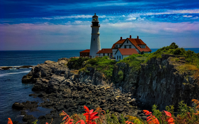 Обои картинки фото portland head light, usa, природа, маяки, portland, head, light