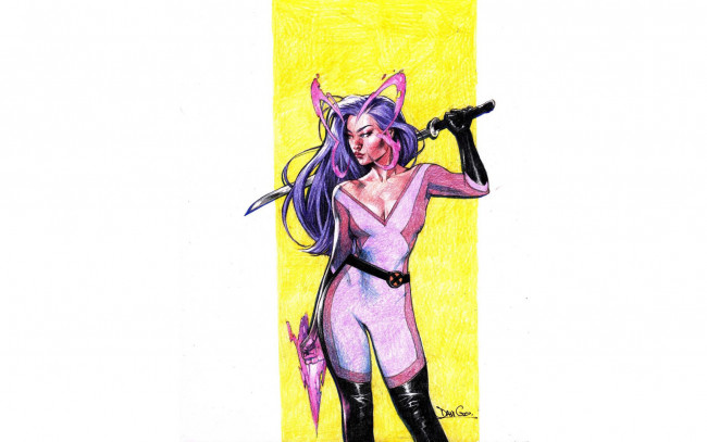 Обои картинки фото рисованное, комиксы, девушка, меч, костюм