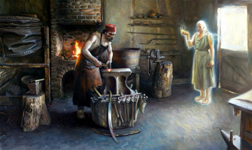 обоя фэнтези, иные миры,  иные времена, кузнец, волшебница