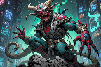 обоя фэнтези, демоны, монстр, демон, наряд, город