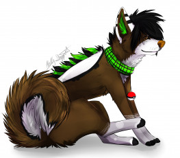 Картинка рисованные животные сказочные мифические собака шарф