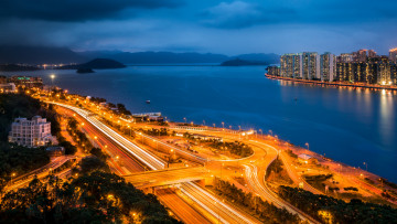 Картинка tolo harbour sha tin new territories hong kong города гонконг китай ночной город новые территории сатхинь гавань толо