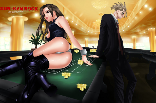 Обои картинки фото 3д, графика, people, люди, девушка, парень, стол, жетоны