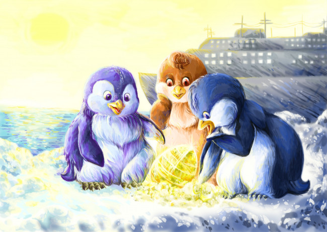 Обои картинки фото рисованные, животные, птицы, пингвины, рисунок