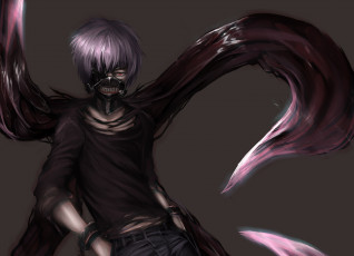 Картинка аниме tokyo+ghoul красный глаз маска парень токийский гуль kaneki ken