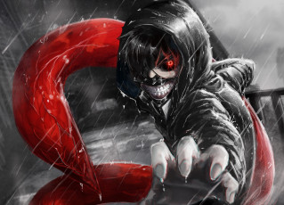 Картинка аниме tokyo+ghoul tokyo ghoul matsubox парень kaneki ken взгляд жест коготь дождь монохромное art