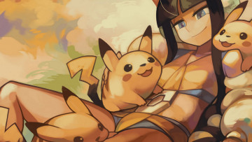 Картинка аниме pokemon пикачу арт девушка