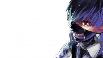 Картинка аниме tokyo+ghoul белый фон токийский гуль tokyo ghoul anime маска красный глаз kaneki ken взгляд канеки кен белая рубашка
