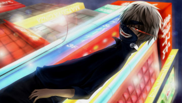 Картинка аниме tokyo+ghoul токийский гуль парень красный глаз маска kaneki ken