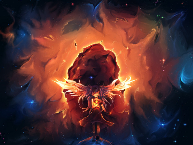 Обои картинки фото аниме, *unknown , другое, арт, uchuubranko, девочка, звезды, небо, улыбка