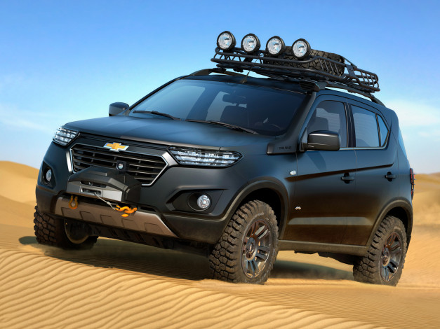 Обои картинки фото автомобили, chevrolet, concept, niva, 2014г, песок, темный