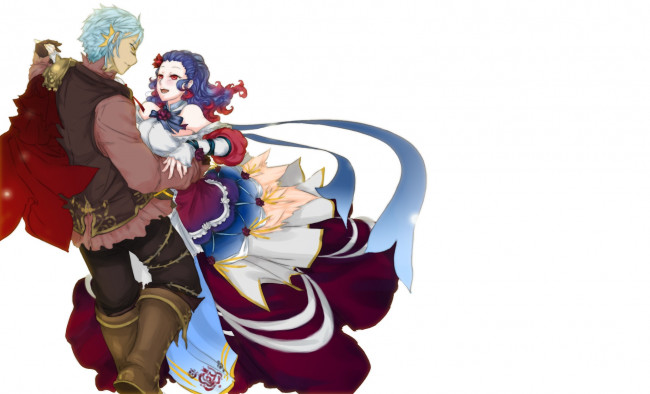 Обои картинки фото аниме, *unknown , другое, девушка, парень, белый, фон, танец