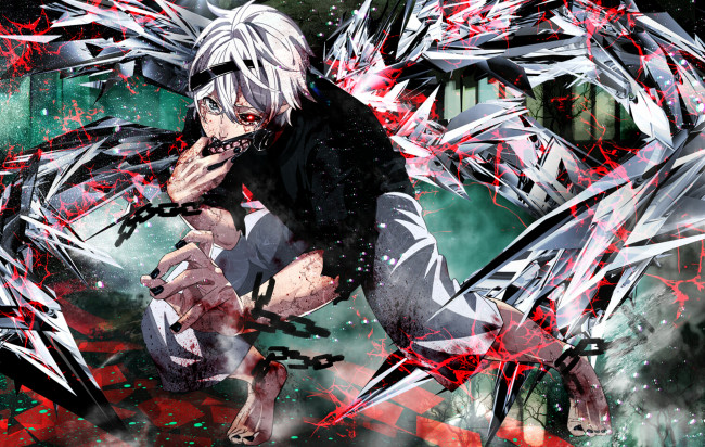 Обои картинки фото аниме, tokyo ghoul, повязка, цепь, kaneki, ken, tokyo, ghoul, парень