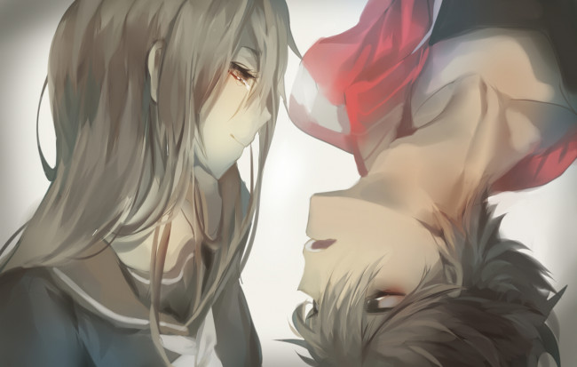 Обои картинки фото аниме, *unknown , другое, школьная, форма, слеза, девушка, парень