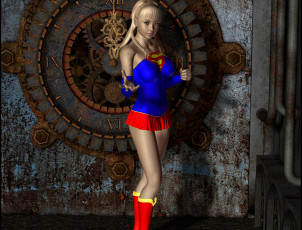 Картинка lordsnot 3д+графика фантазия+ fantasy девушка взгляд фон часы