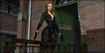 Картинка 3д+графика люди+ people девушка взгляд фон оружие