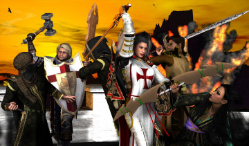 Картинка 3д+графика фантазия+ fantasy воины оружие взгляд фон девушка