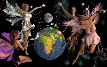 Картинка 3д+графика эльфы+ elves эльфийки луна фон взгляд