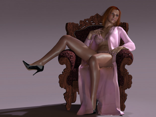 Обои картинки фото 3д графика, люди , people, девушка, взгляд, кресло, фон