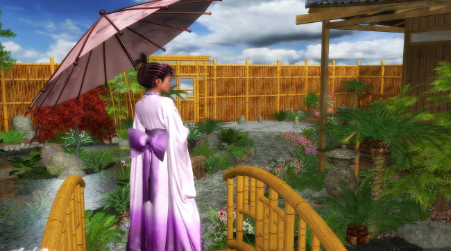 Обои картинки фото 3д графика, люди , people, зонтик, фон, взгляд, парк, девушка