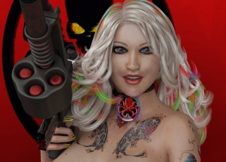 Картинка 3д+графика фантазия+ fantasy взгляд девушка фон оружие